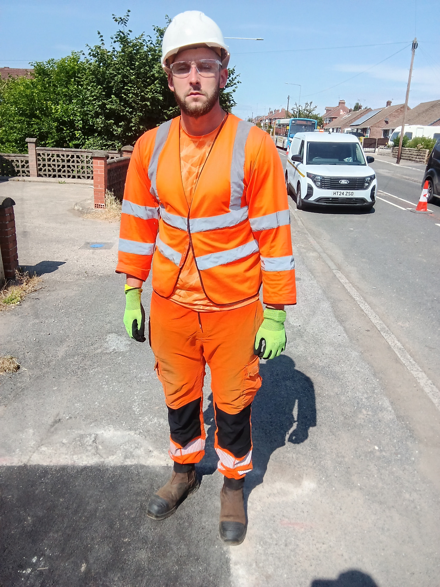 Greener Highways operative in orange hi-vis on site