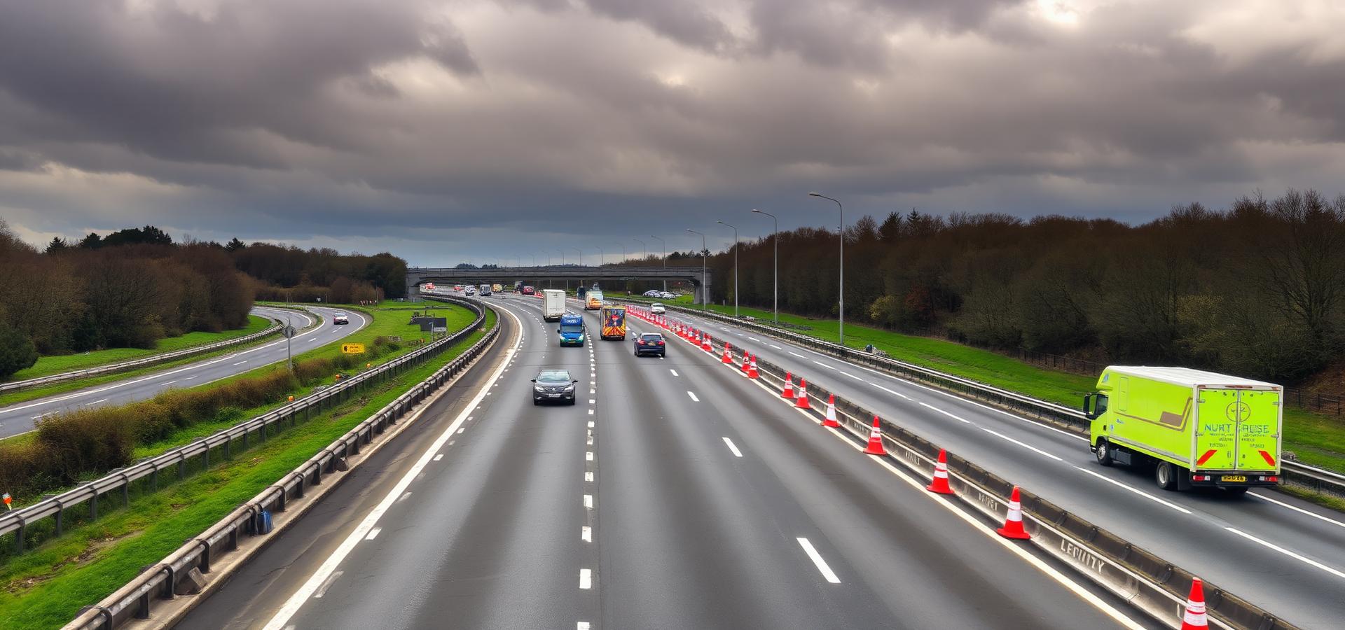 UK motorway with traffic management lane closure