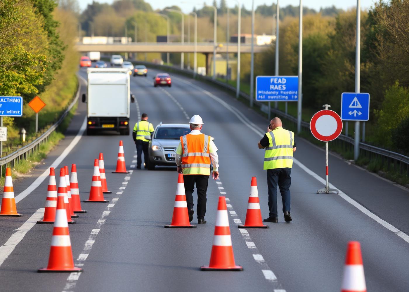 Roadworks and construction labour on site